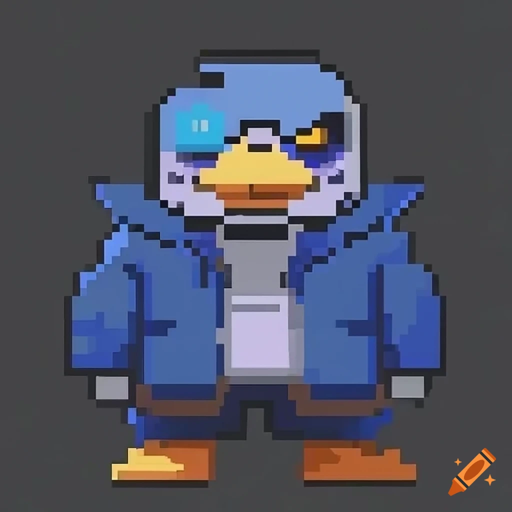 Pixel art of Prinny from Disgaea and Sans from Undertale dodging bullets