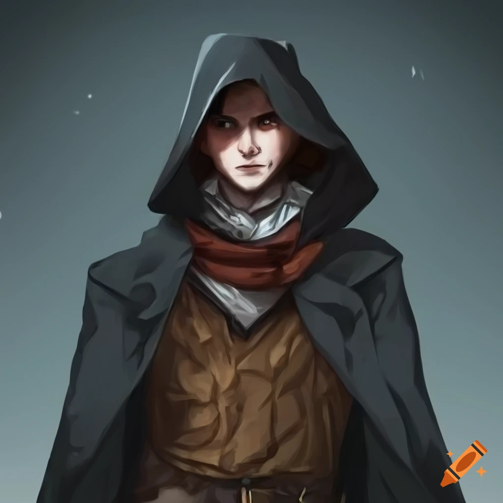 White male gunslinger in black cloak with hood