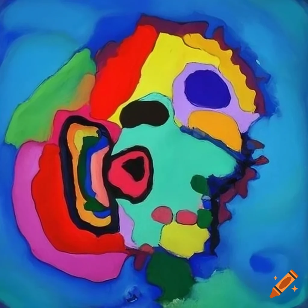 Vibrant colorful painting of a man with an injury by Kandinsky and Karel Appel