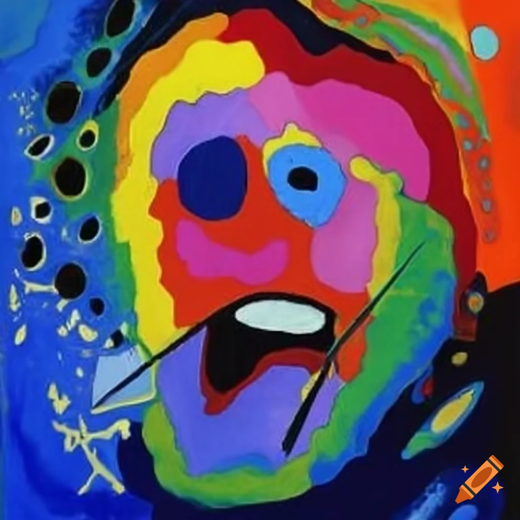 Vibrant painting by Kandinsky and Karel Appel depicting an angry boss