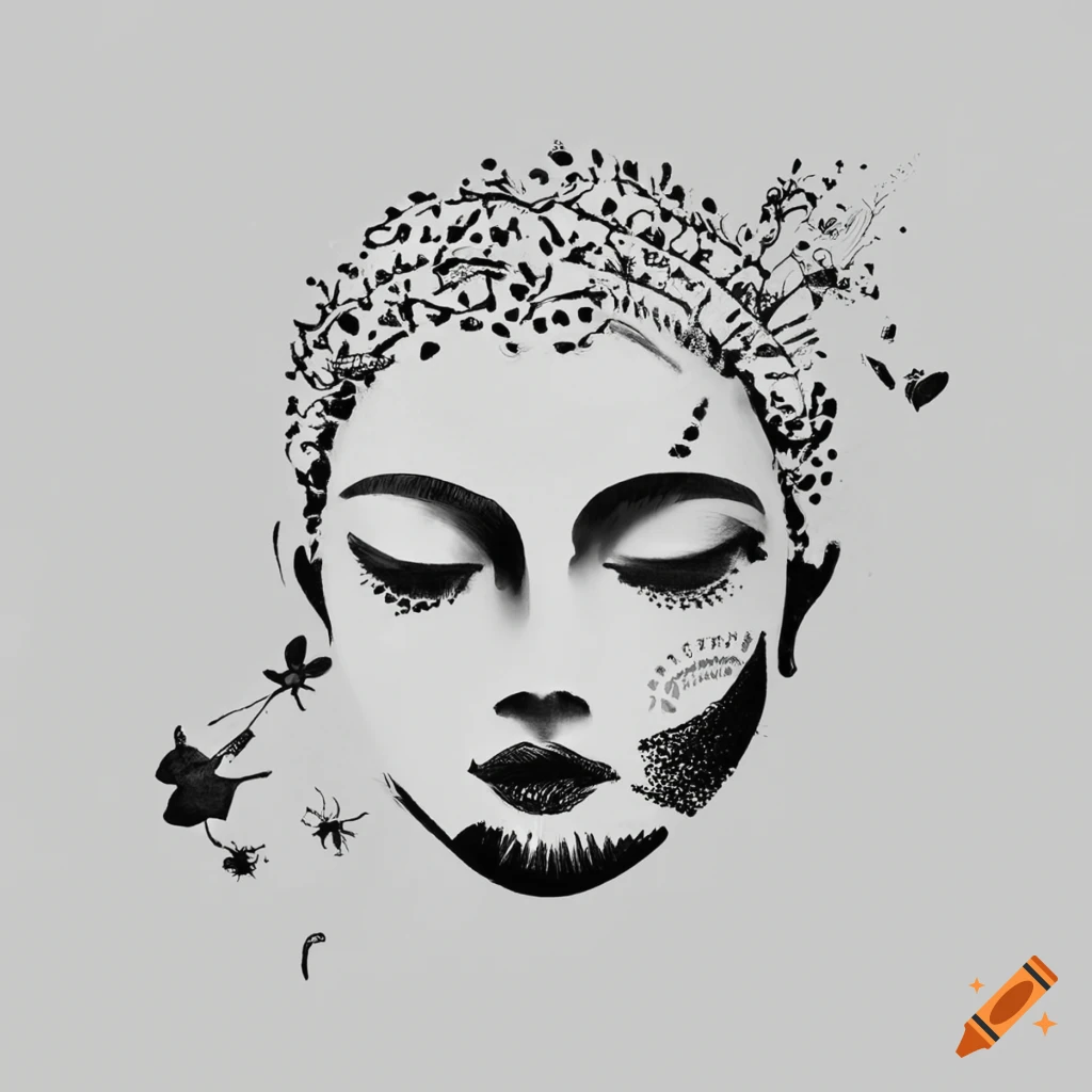 Boho zen tattoo stencil in black on white