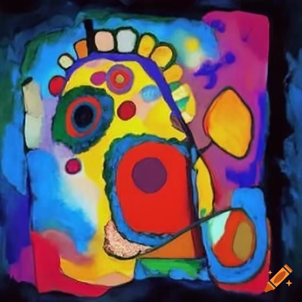 Vibrant colorful painting by Kandinsky and Karel Appel depicting house renovation