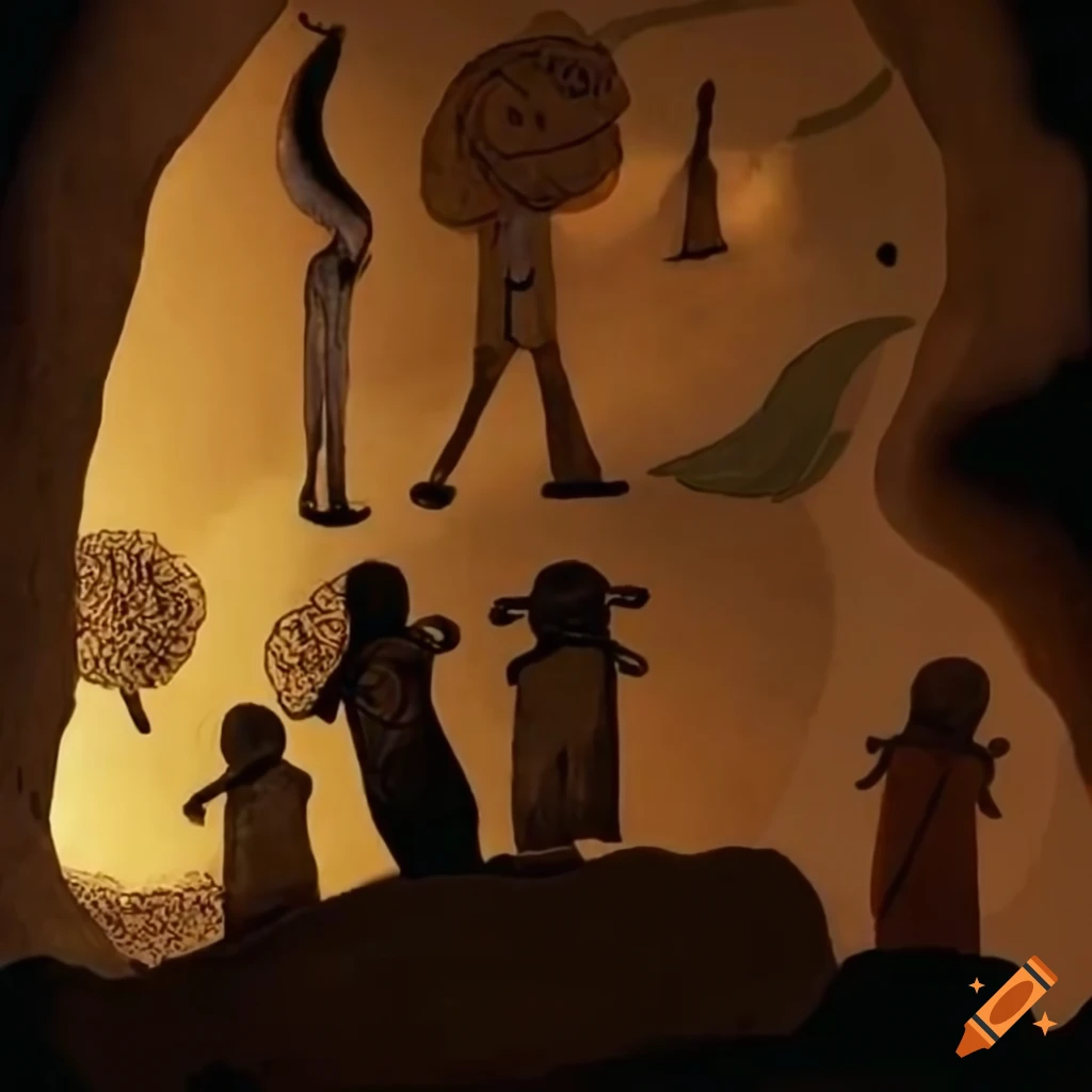 Medieval druids depicted in primitive cave art style
