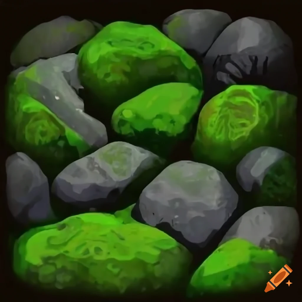 Mossy grey rocks in video game style