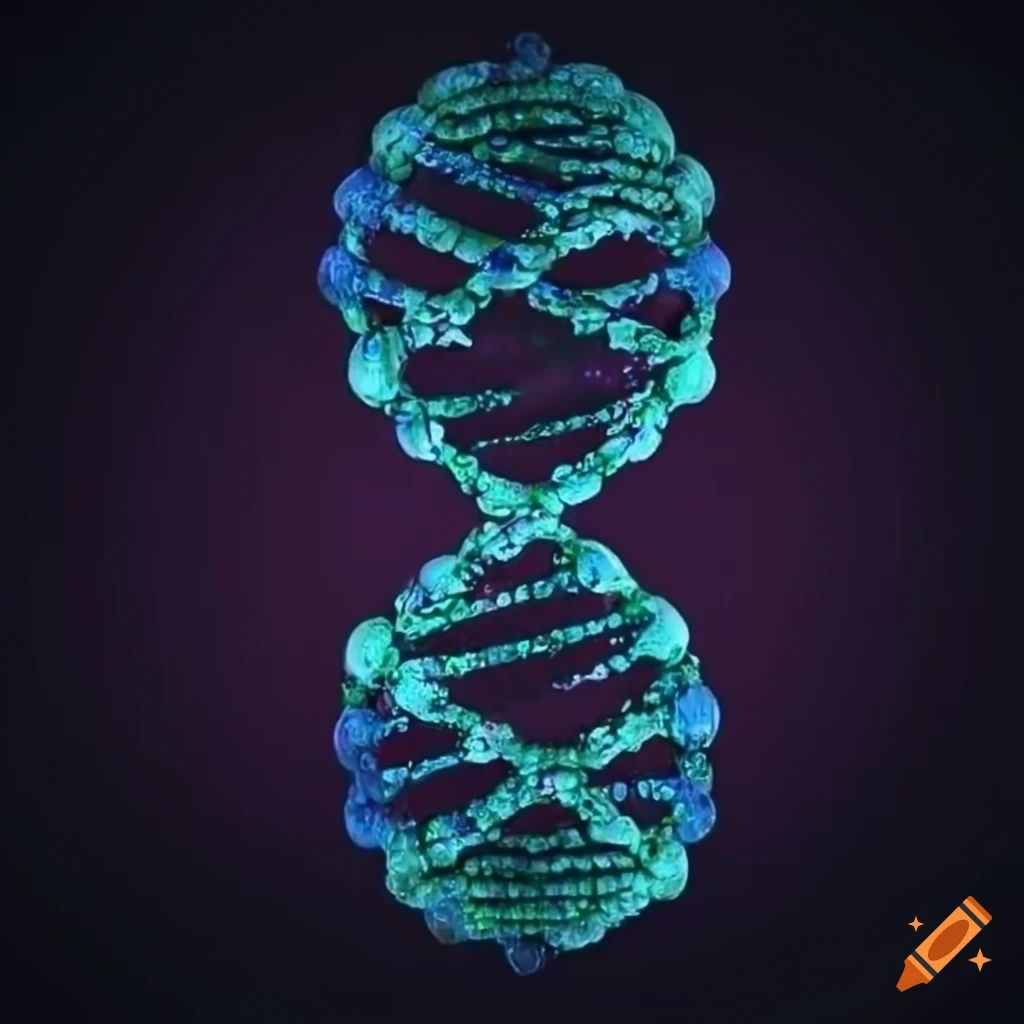 Detailed DNA double helix with outer helix made of colorful spheres