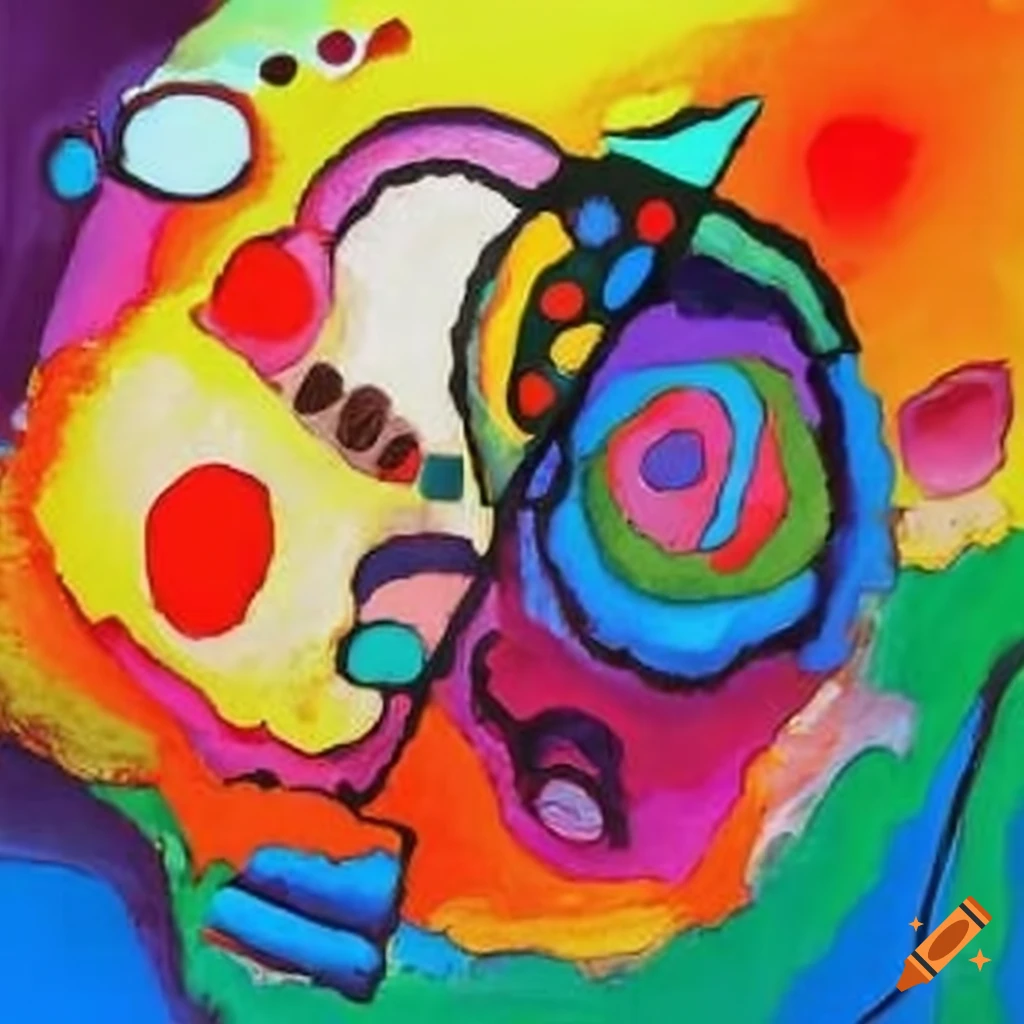 Vibrant colorful painting by Kandinsky and Karel Appel depicting house renovation