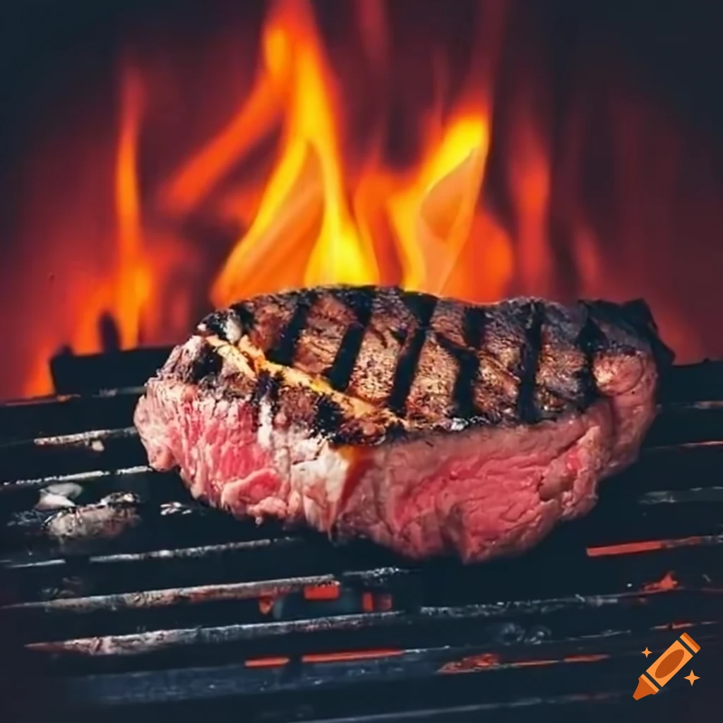 Beef grilling on oak charcoal grill