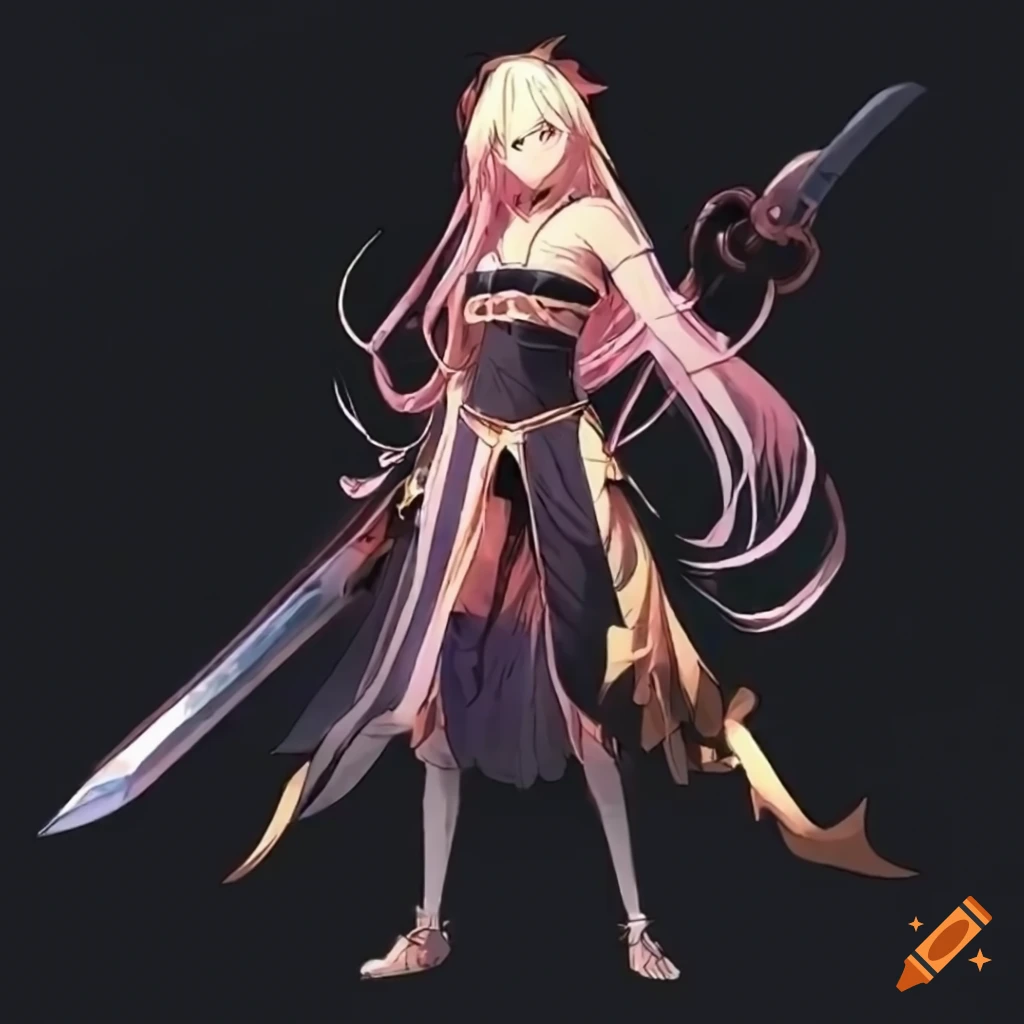 Anime character with a big sword emitting a cool aura