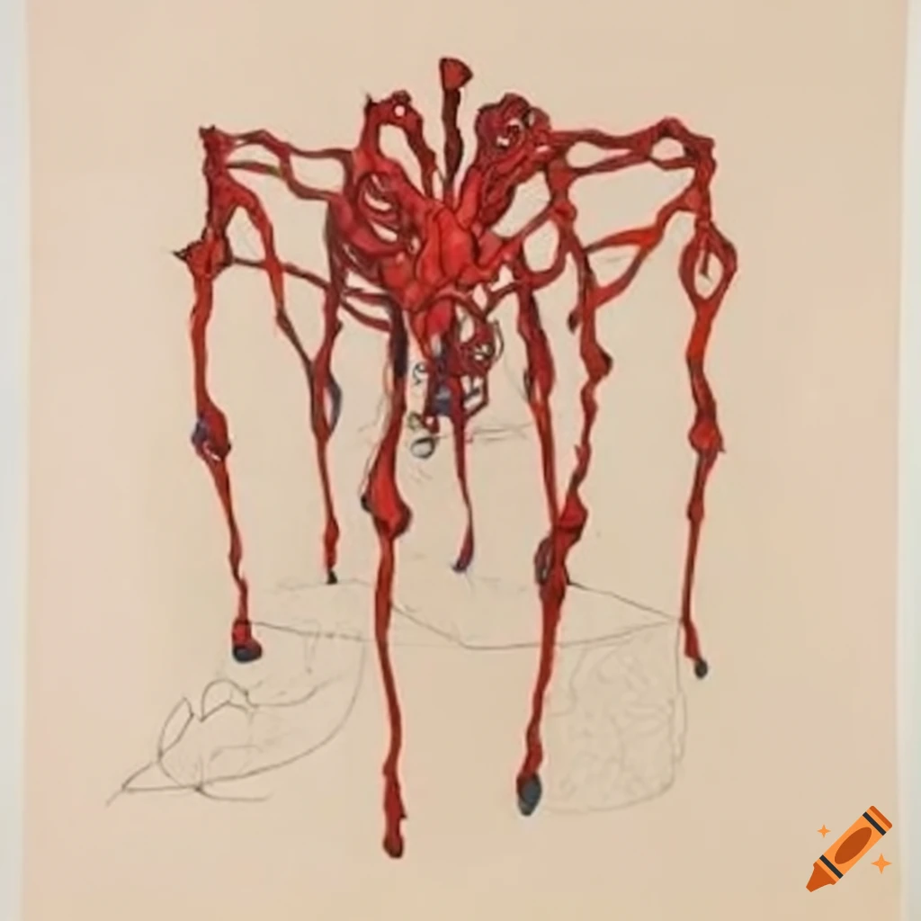 Collaborative drawing by Egon Schiele and Louise Bourgeois on subconscious themes