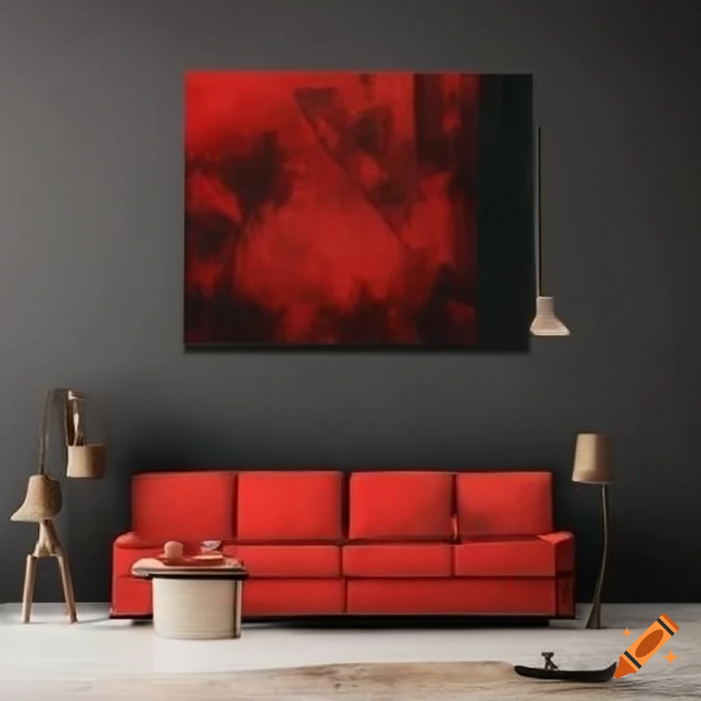 Contemporary abstract red, black, beige, and green African style toile