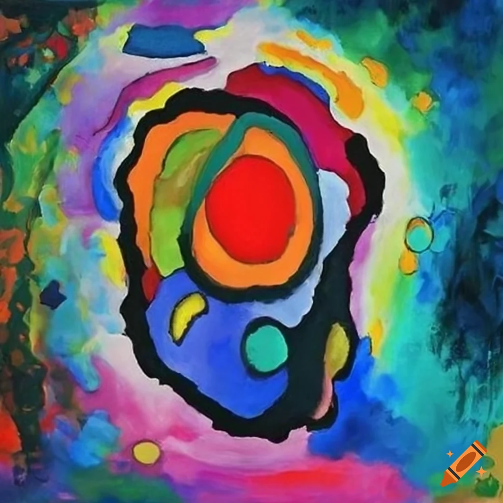 Vibrant painting of a tree falling in a storm by Kandinsky and Karel Appel