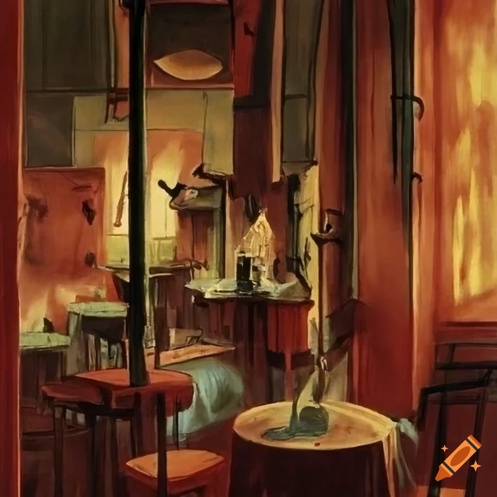 Restaurant depicted in Neo Rauch's style