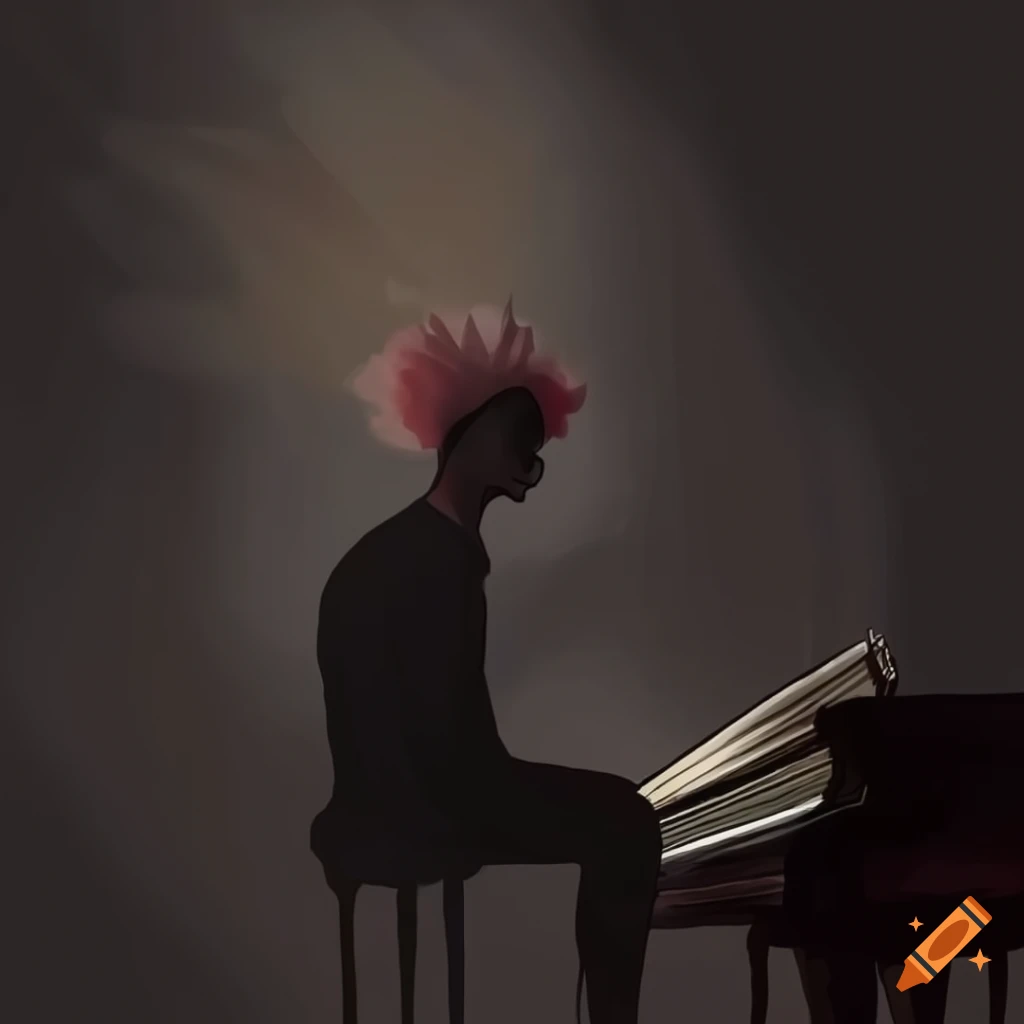 Man with mohawk haircut playing piano shadow