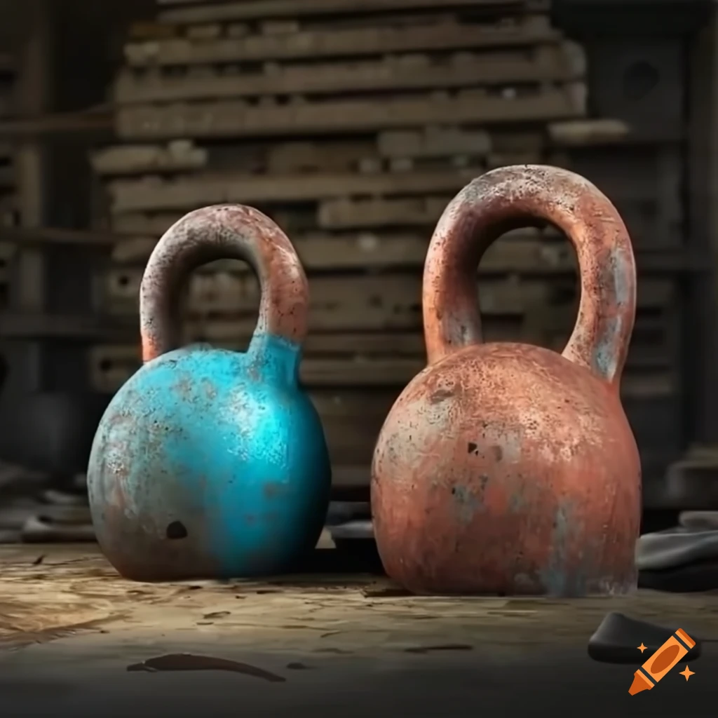 Pile of rusty kettlebells in an abandoned warehouse