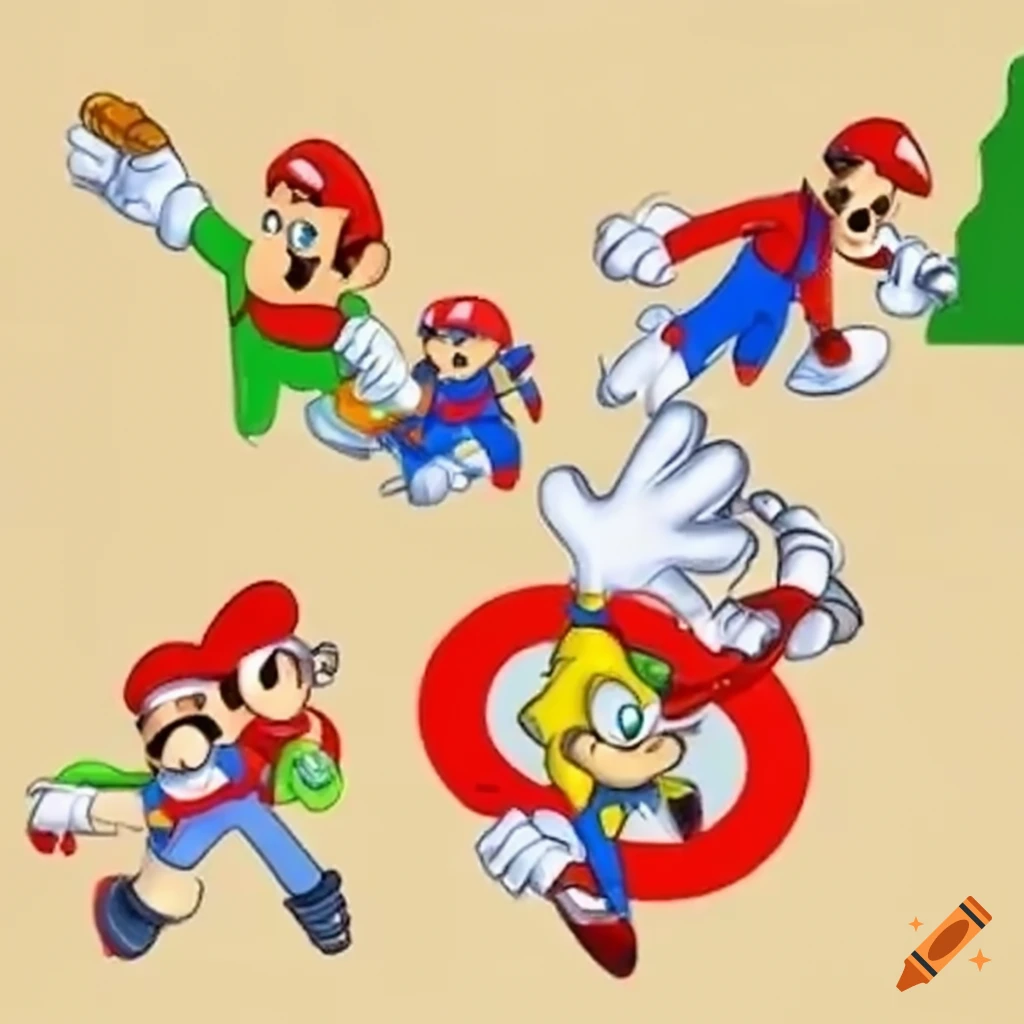 Mario and Sonic in an Olympic competition with minions