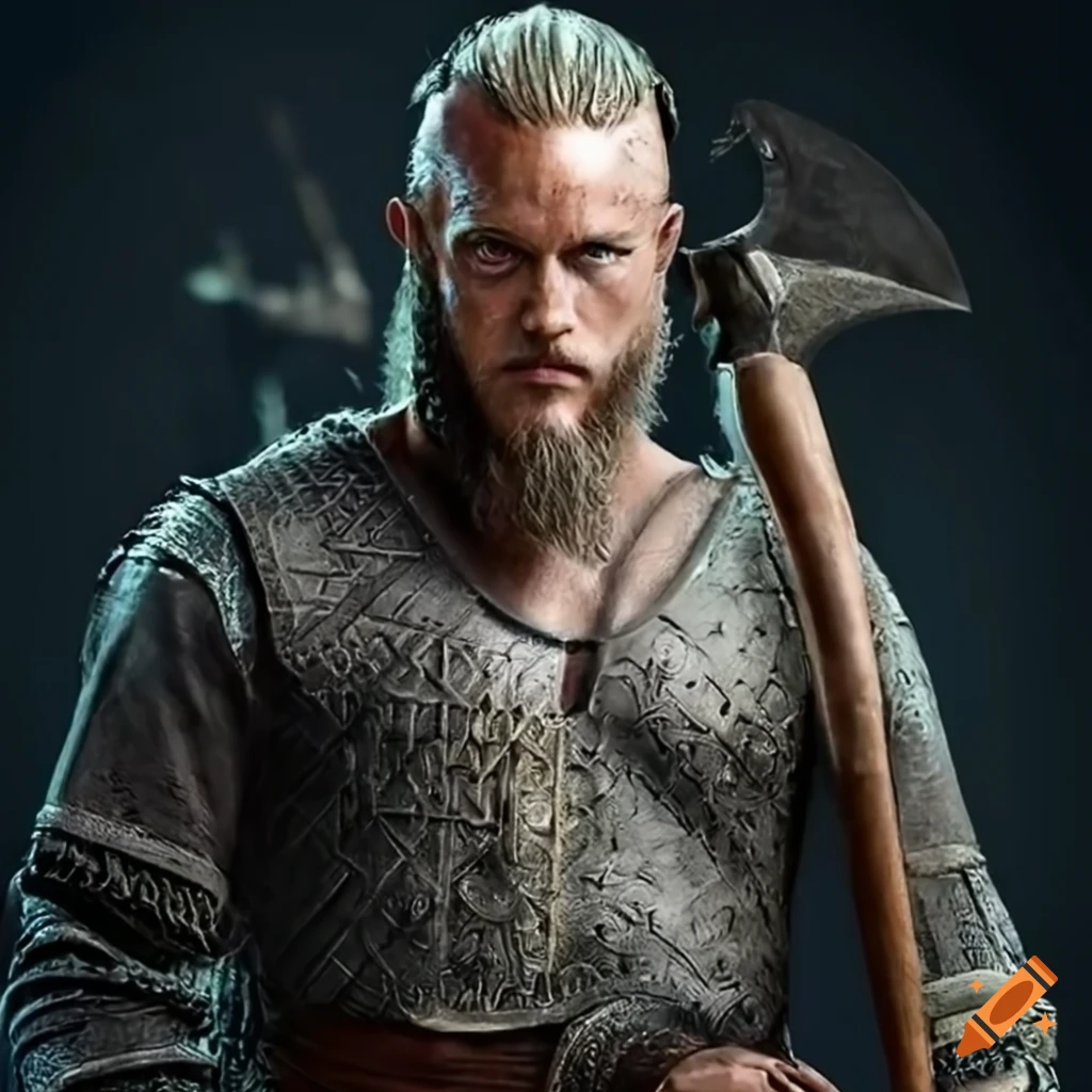 Realistic depiction of Ragnar Lothbrok with an axe