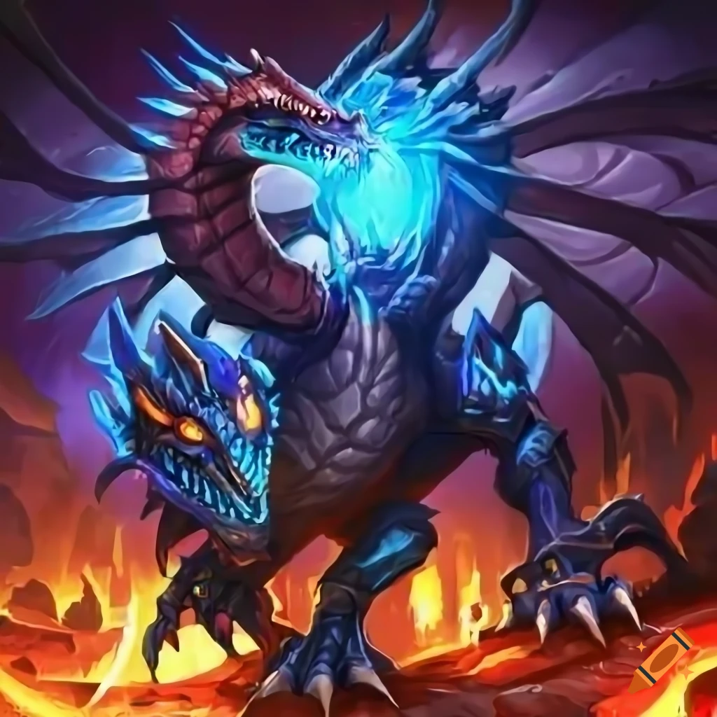 Hearthstone card featuring a sapphire armored anime dragon dinosaur