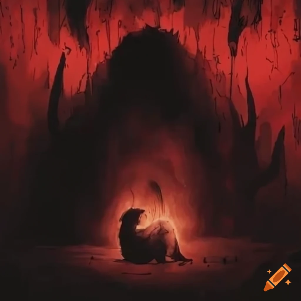 Sad Minotaur in a dark cave inspired by Radiohead Amnesiac album cover
