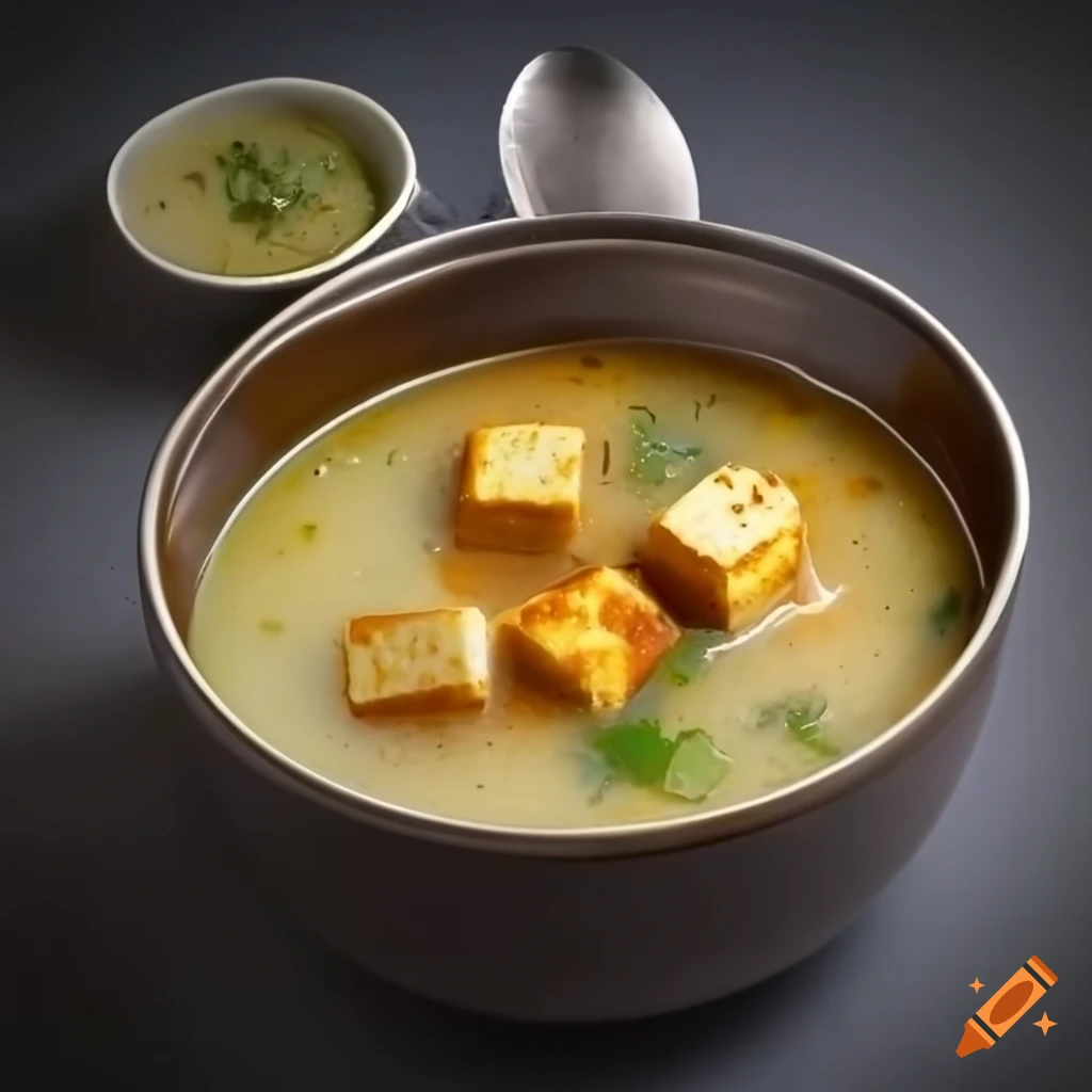 Paneer soup with chicken and spring onion