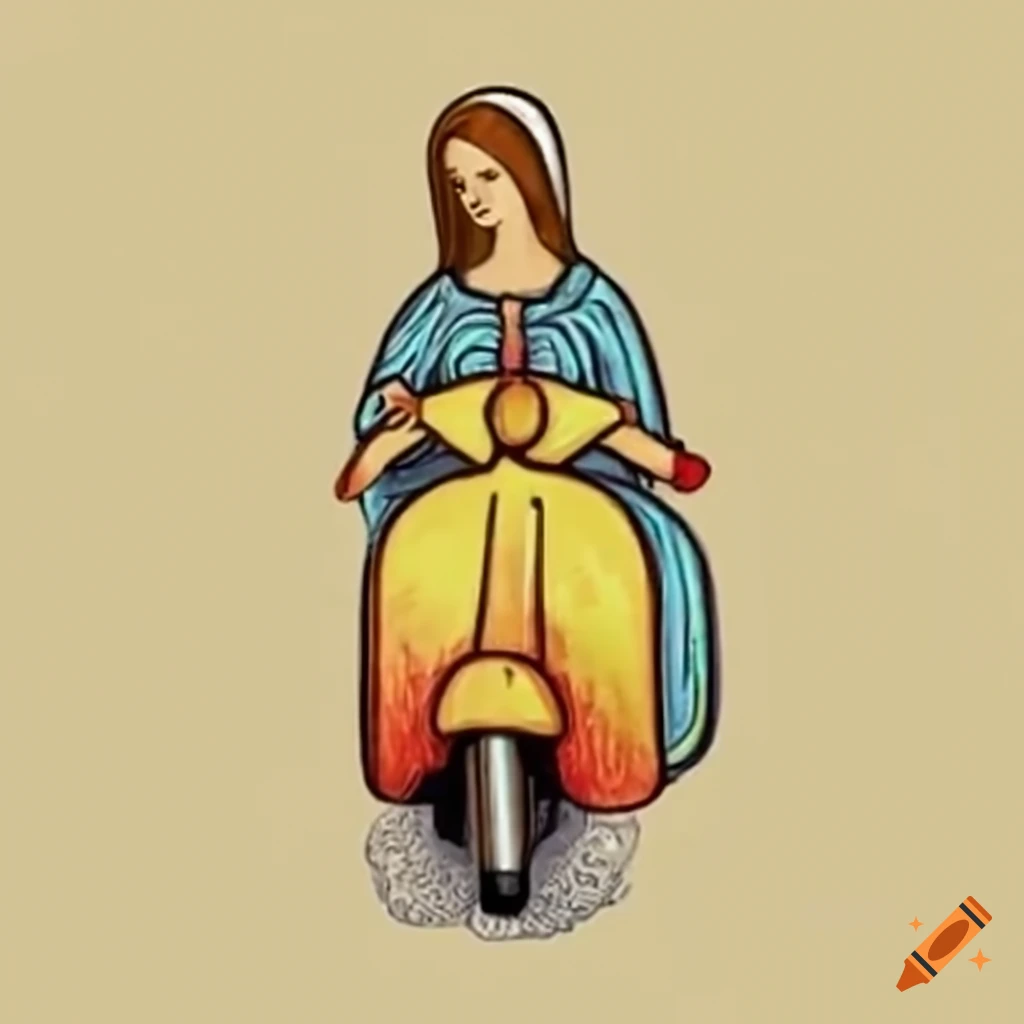 Virgin Mary on a vintage Vespa scooter