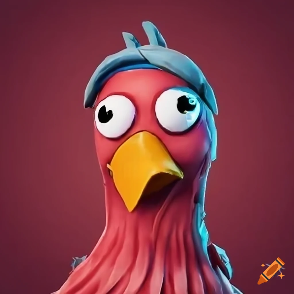 Sad chicken in a Fortnite-style setting