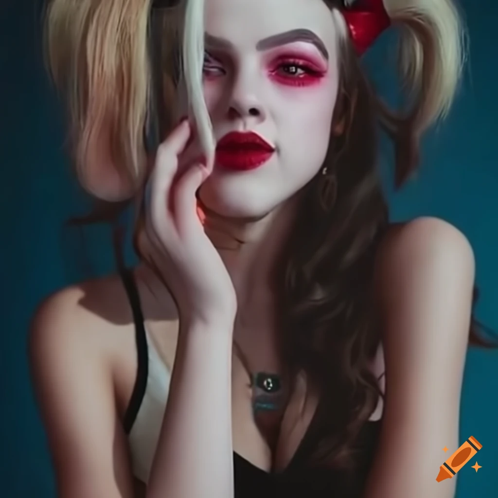 Portrait of Olivia Rodrigo as Harley Quinn from DC Comics