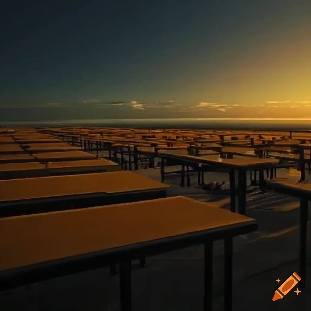 Pixelart of Hatsune Miku in Japanese outdoor classroom at sunset