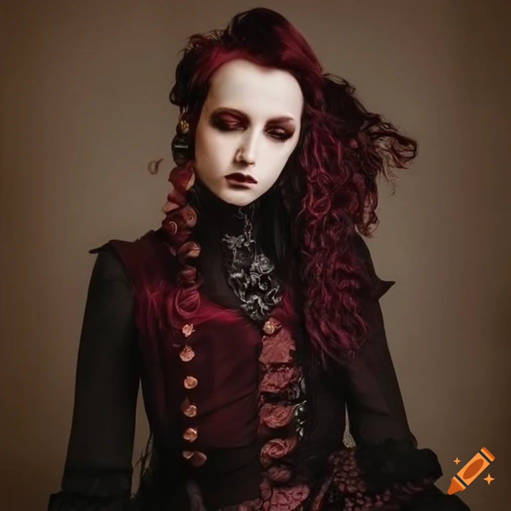 Androgynous Victorian goth outfit in autumn colors