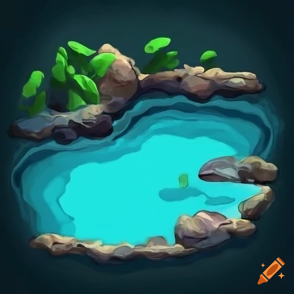 Shallow rock pool in video game style over a plain background