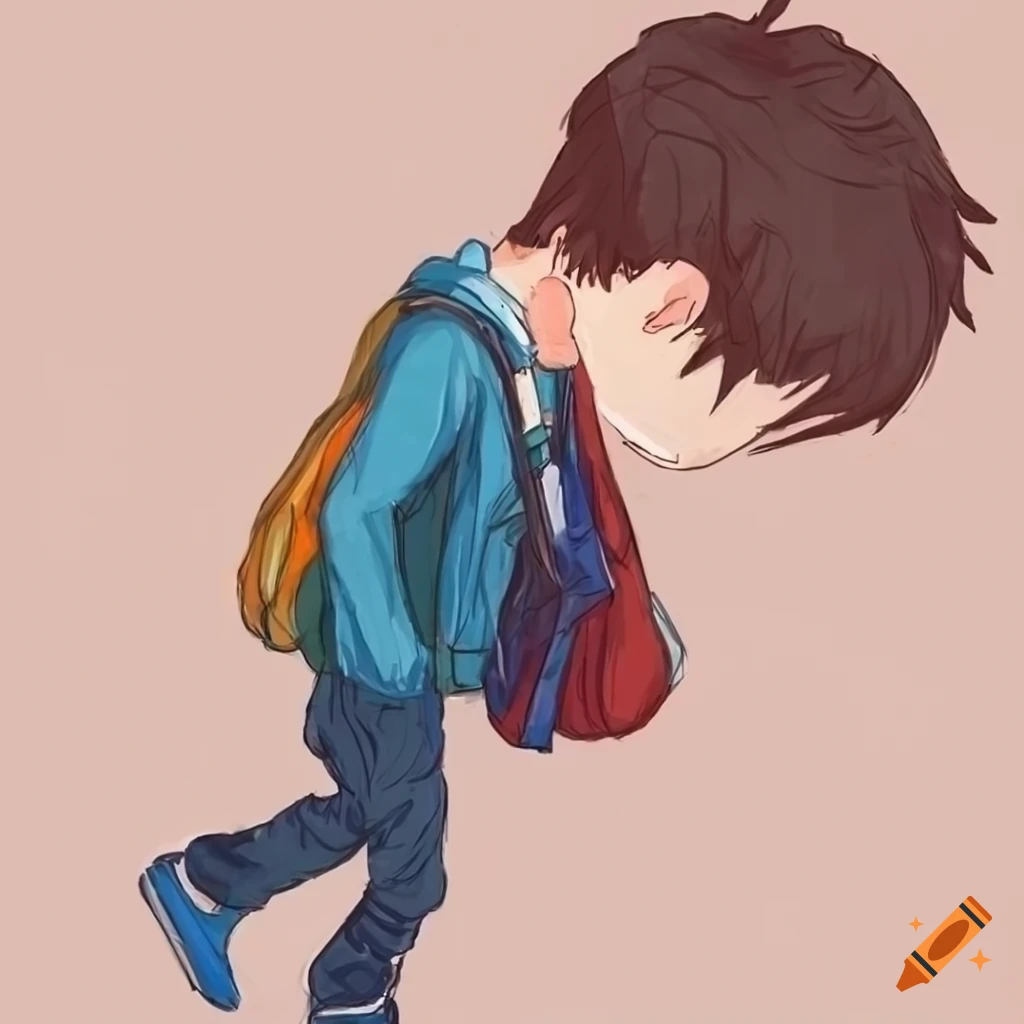 College student boy walking sadly