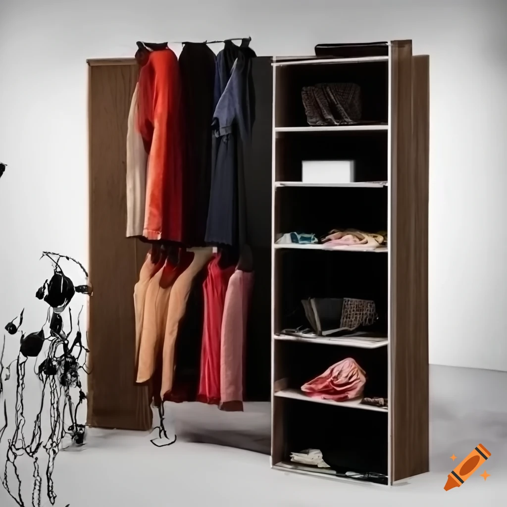 Organized 2 ft cupboard with clothes hanging section, shelves, drawer, and open space