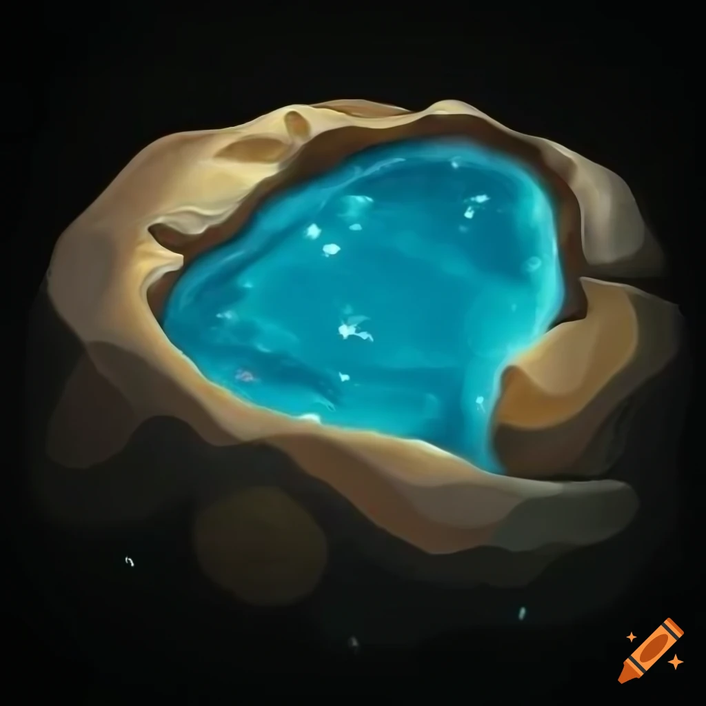 Stylised sparkling rock pool in video game style