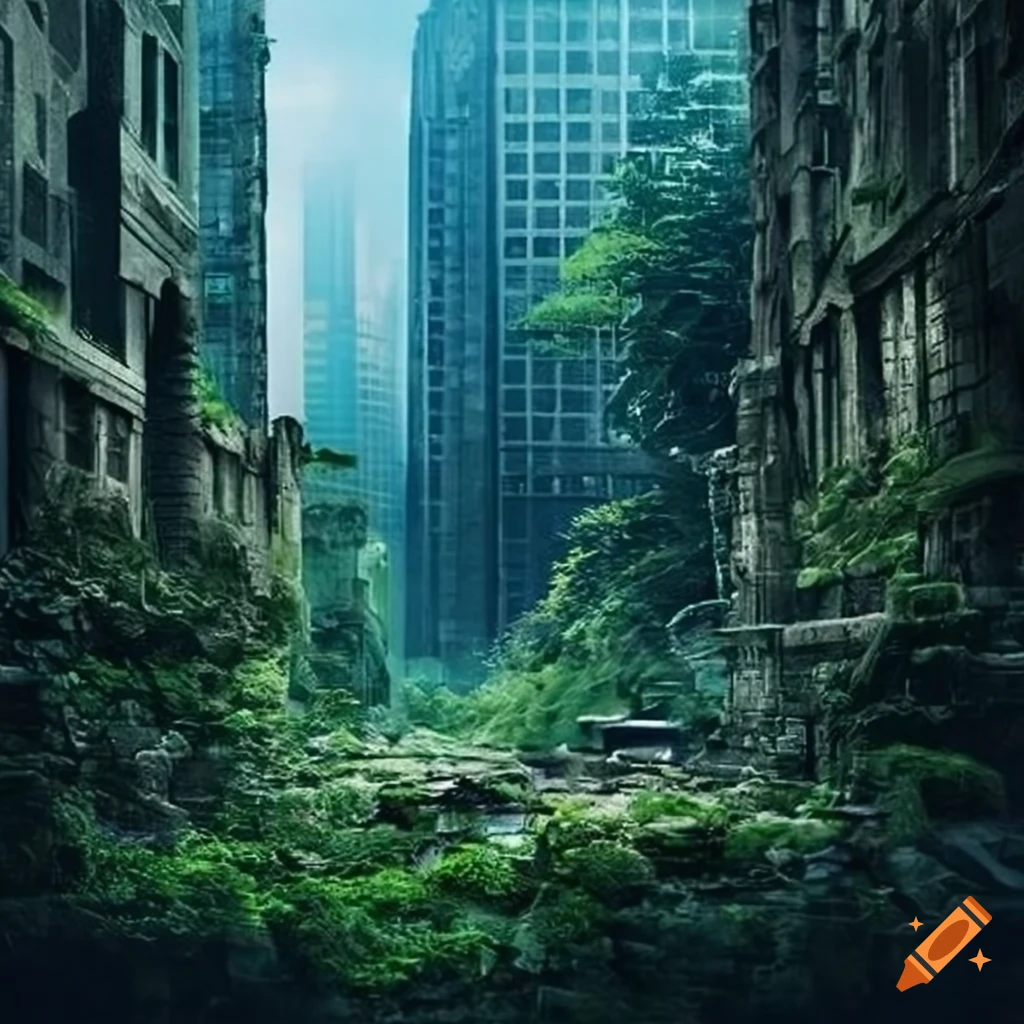 Reclaimed overgrown cityscape