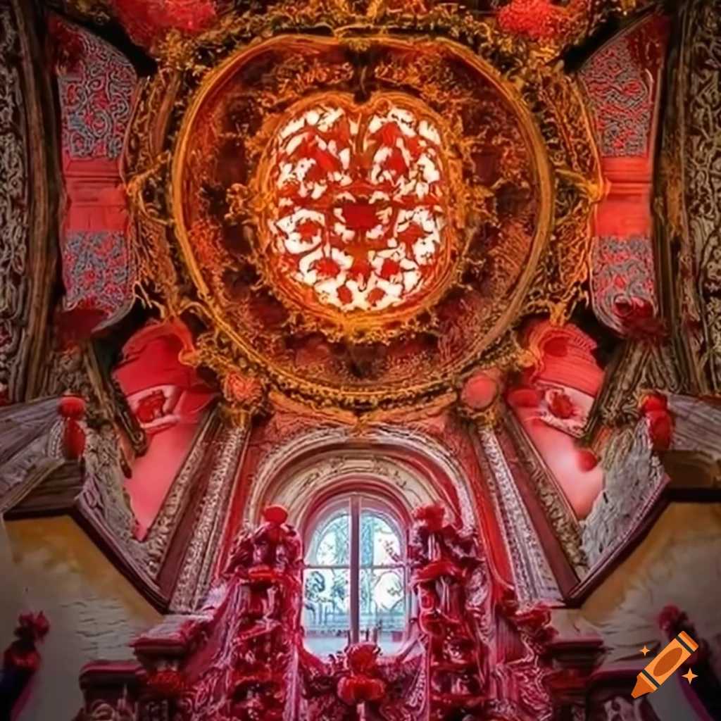 Beautiful red castle with heart decorations