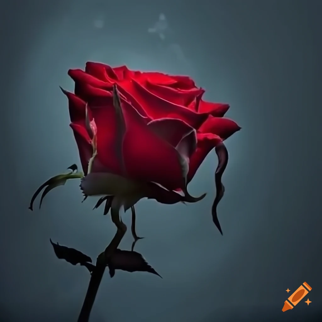 Lonely red rose with diamonds floating around it