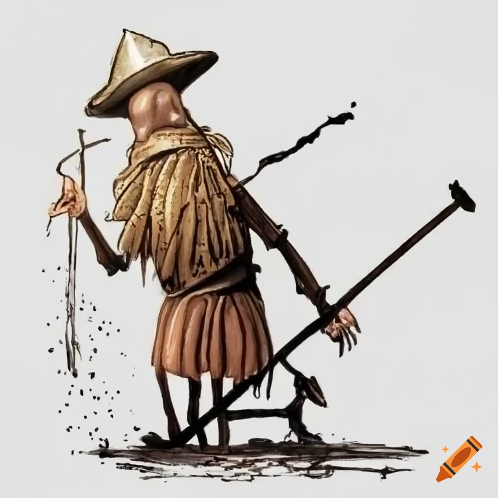 Ilustración de Don Quijote en técnica de plumilla con tinta
