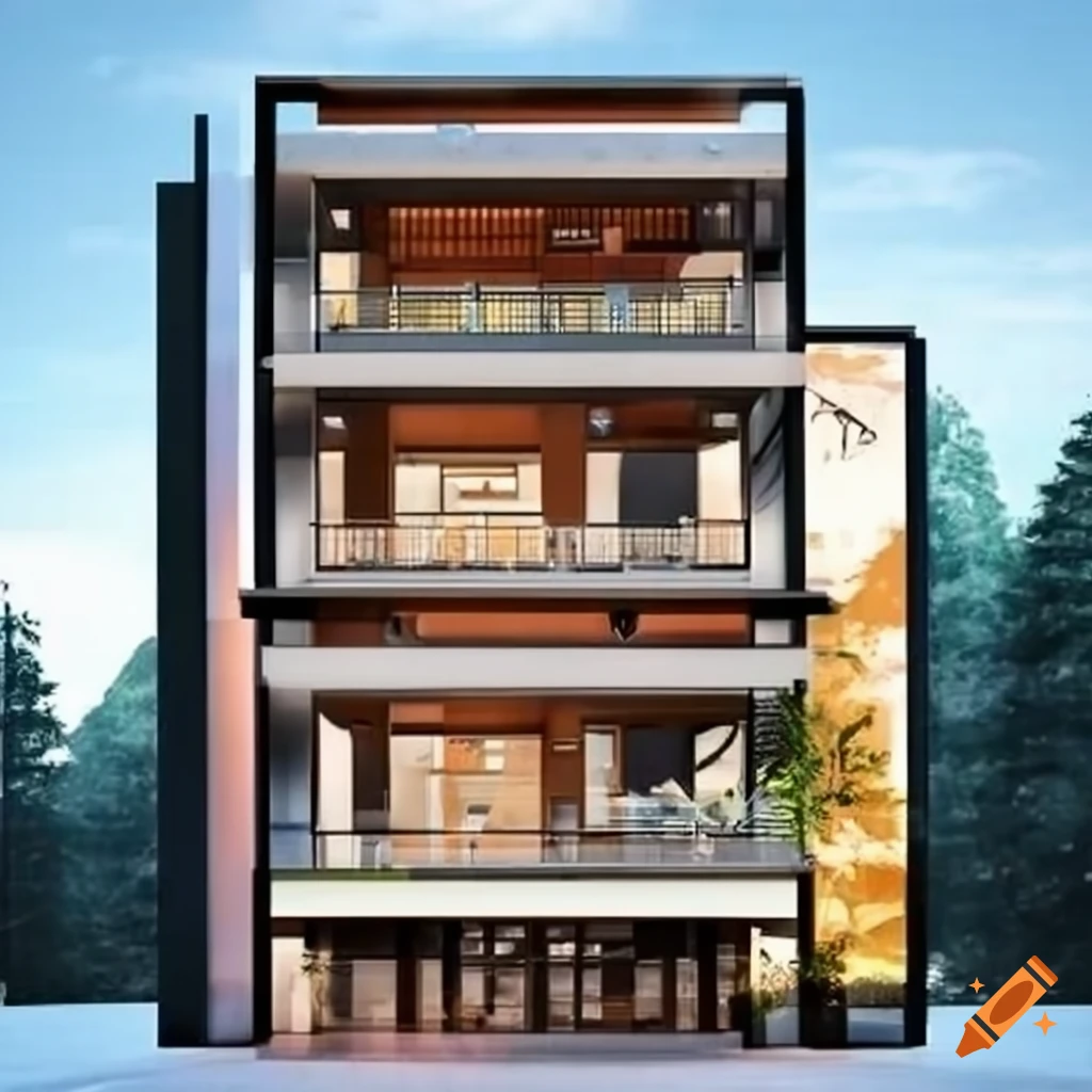 Modern 3-storey house floor plan with parking and store in front