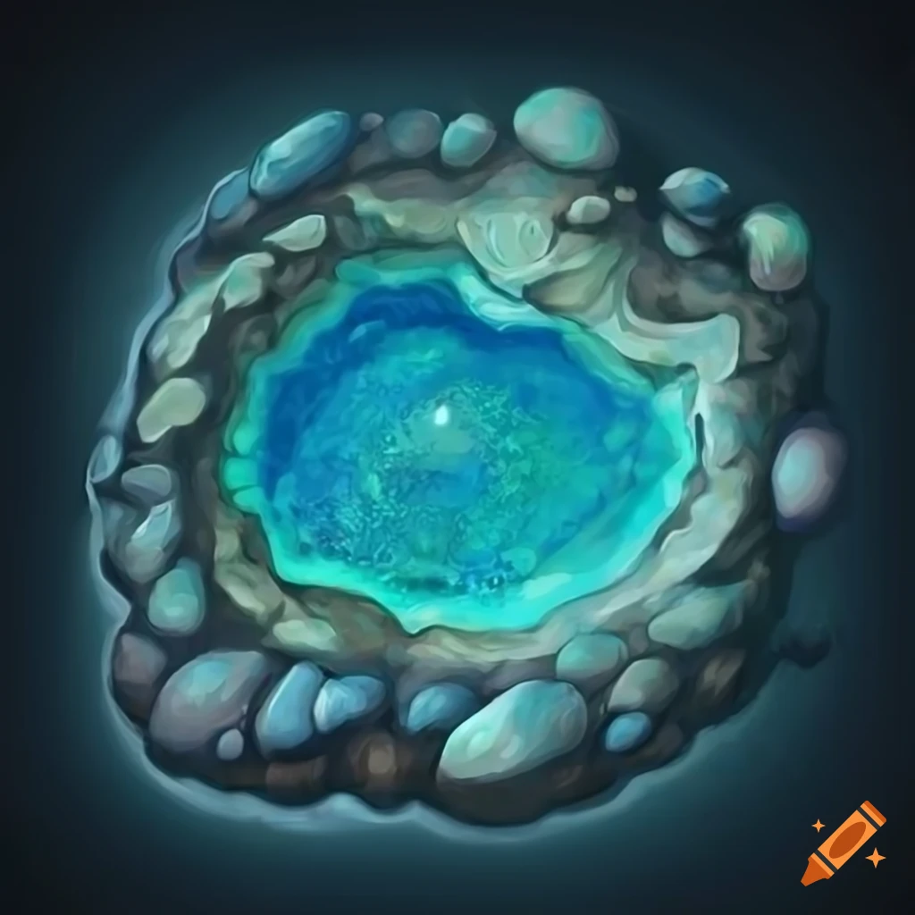 Sparkling rock pool in video game style