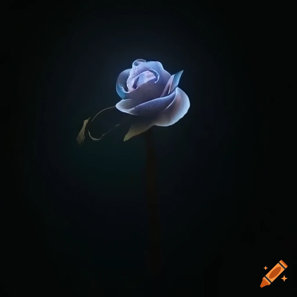 Beautiful rose losing petals under moonlight with floating diamond orbs