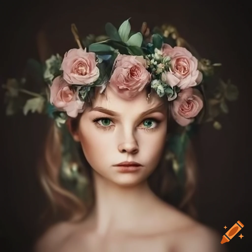Regal cat portrait with floral crown in soft natural light