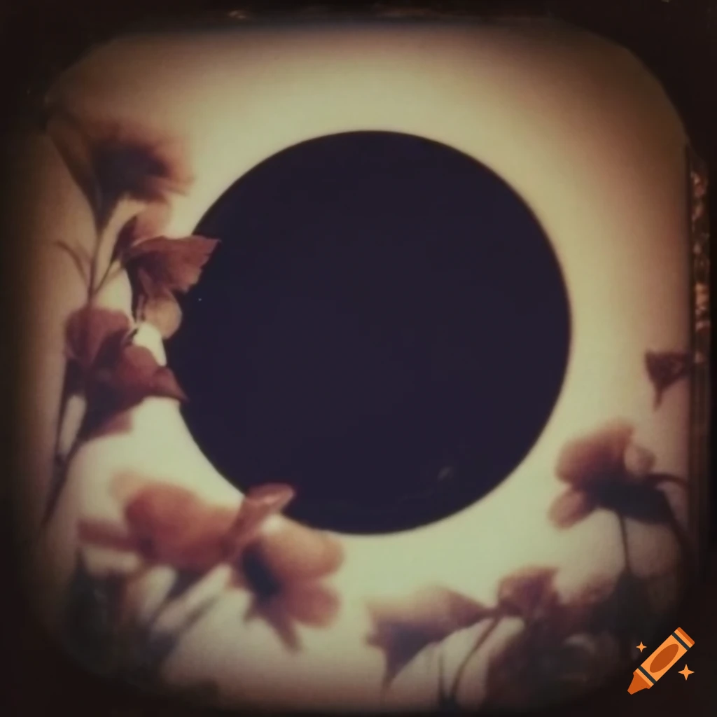 Old round patterned frame with flowers in darkness in a dream