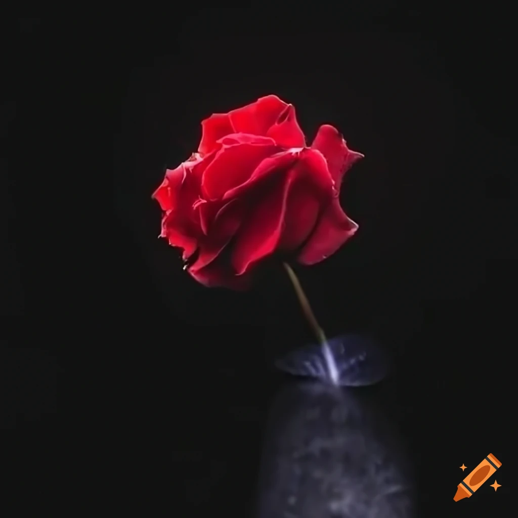 Lonely red rose with diamond orbs and falling petals, Beauty and the Beast inspiration