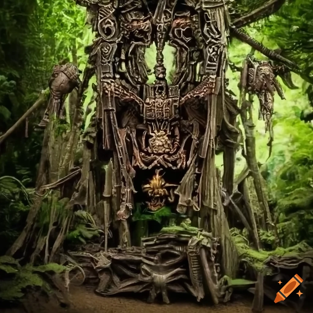 Grand Slann priest on a palanquin in the Warhammer universe in the jungle