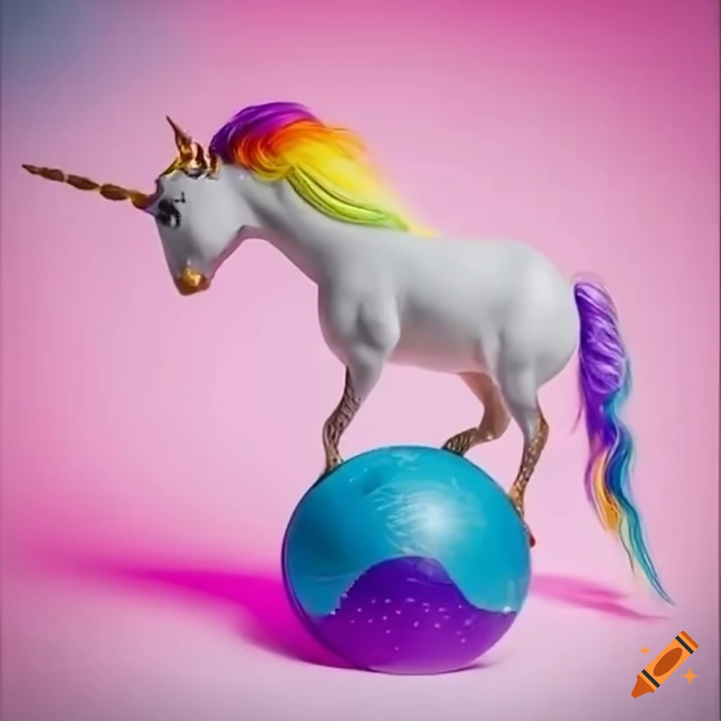 Unicorn dancing on a ball