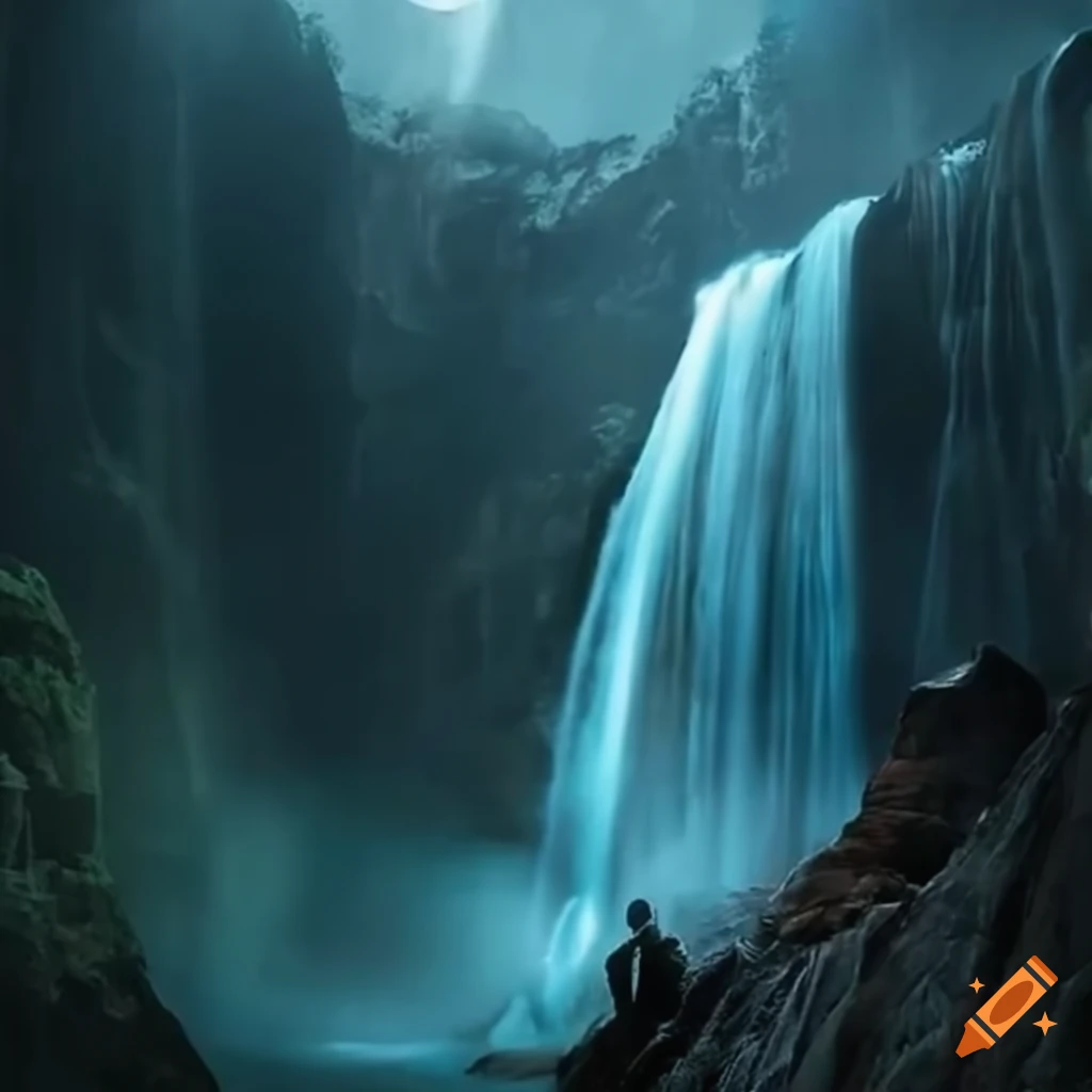 Spider-Man looking at Wakanda waterfalls