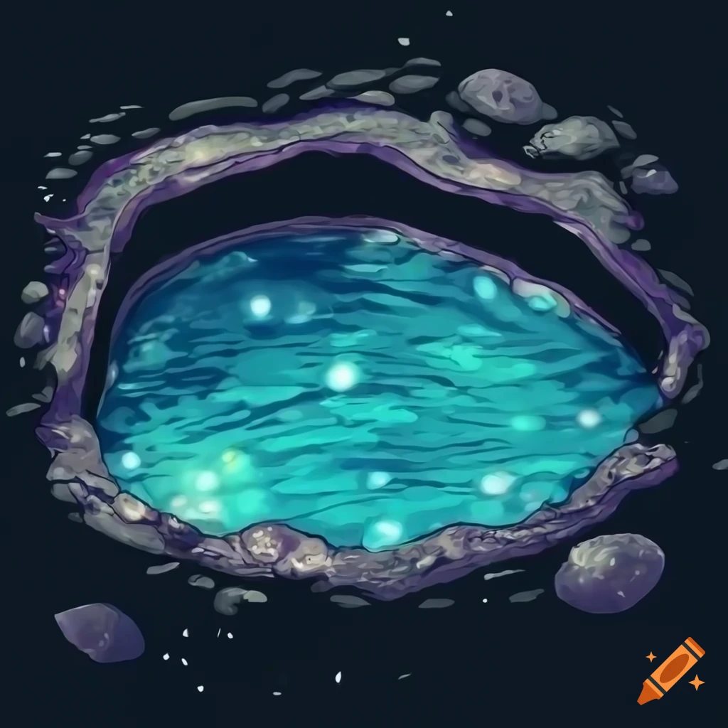 Sparkling rock pool in video game style