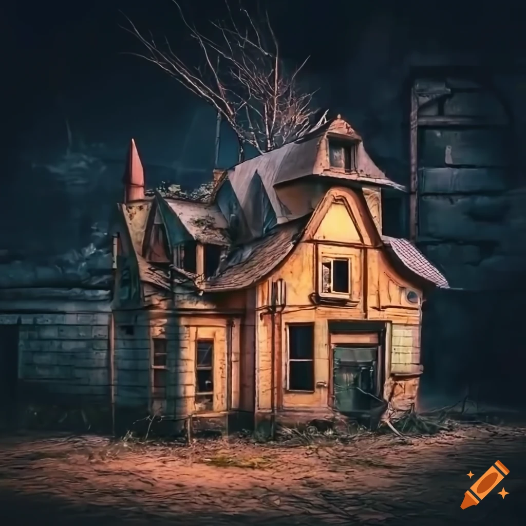 Award-winning abandoned Steampunk cottage with diverse geometric objects in elegant colors