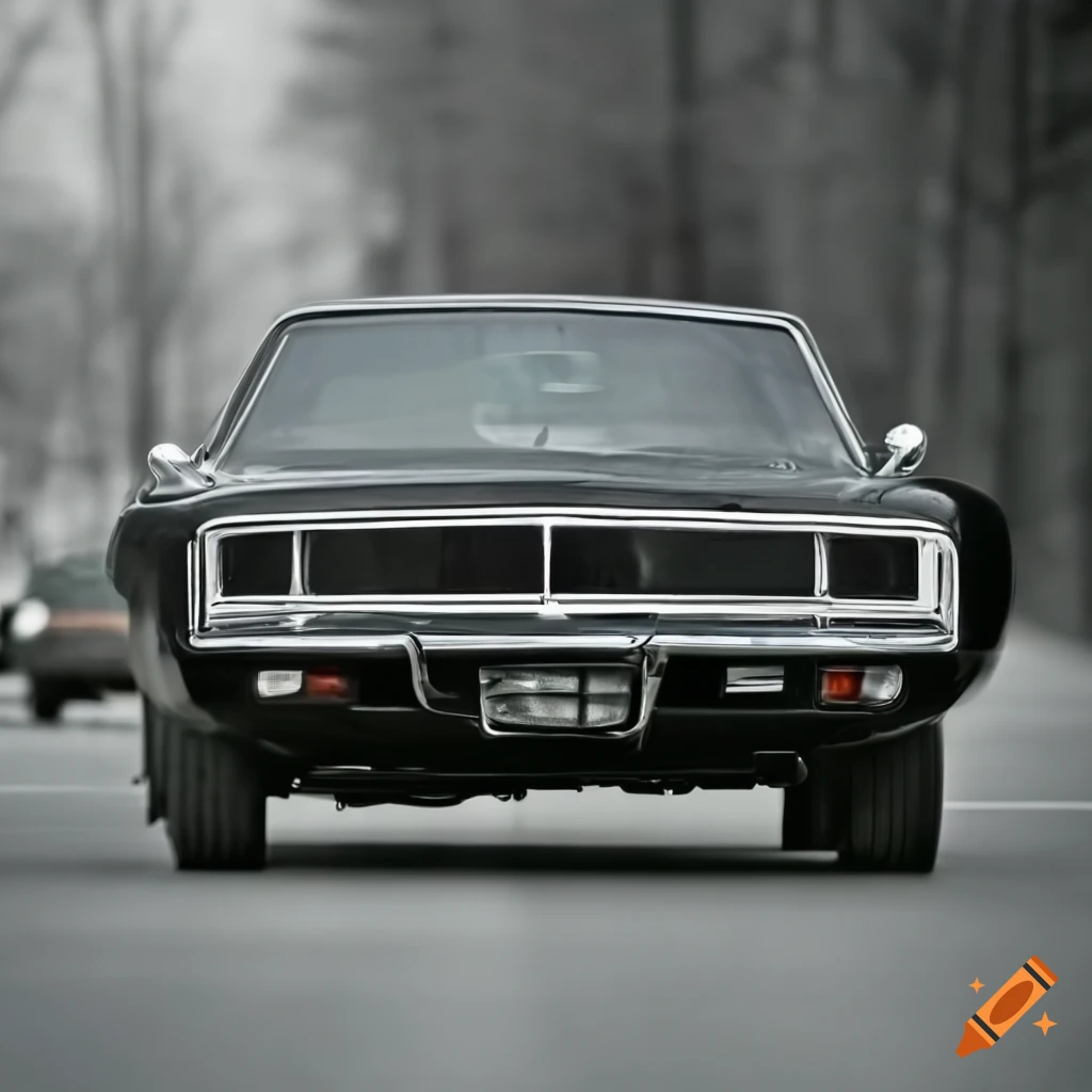 Classic black 1969 Dodge Charger on the road