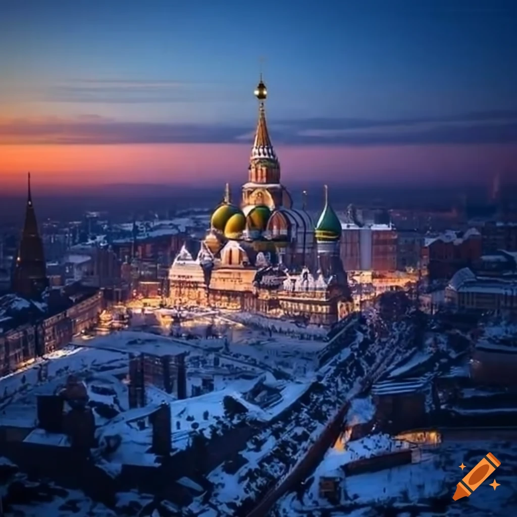 Moscow city half covered in snow, half in summer tropics