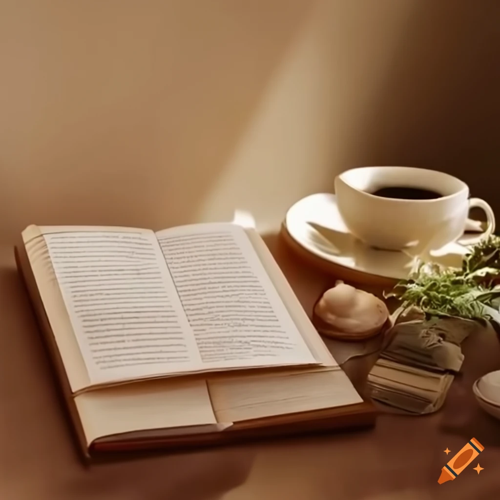 Cozy scene with an open devotional book and a cup of tea in a sunlit room